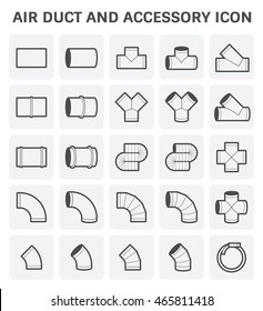 Duct pipe connector part vector icon. Include round shape, straight, junction and angle degree for installation, construction in pipeline system of hvac, air conditioning, distribution and ventilation