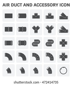 Duct pipe connector part vector icon. Include round shape, straight, junction and angle degree for installation, construction in pipeline system of hvac, air conditioning, distribution and ventilation