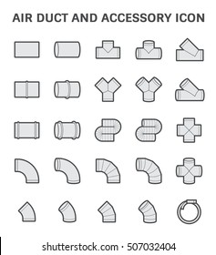 Duct pipe connector part vector icon. Include round shape, straight, junction and angle degree for installation, construction in pipeline system of hvac, air conditioning, distribution and ventilation