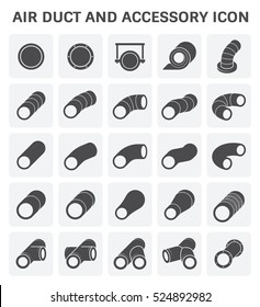 Duct pipe connector part vector icon. Include round shape, straight, junction and angle degree for installation, construction in pipeline system of hvac, air conditioning, distribution and ventilation