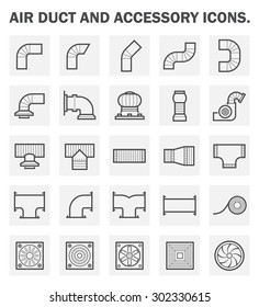 Duct Pipe And Part Icon Such As Connector, Fitting, Fan, Vent, Tape, Exhaust And Grill Vector Icon Set Design For Air Distribution Around Building Vector Icon Set Design.