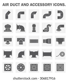 Duct Pipe And Part Icon Such As Connector, Fitting, Fan, Vent, Tape, Exhaust And Grill Vector Icon Set Design For Air Distribution Around Building Vector Icon Set Design.