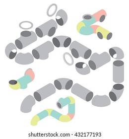 Duct Pipe. Set Element For Construction Air Conditioning Or HVAC System, Isometric Illustration