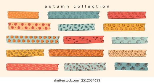 Duct tape for collage. Adhesive strips for design album. Autumn design elements set in trendy vintage style. Flat vector illustration.
