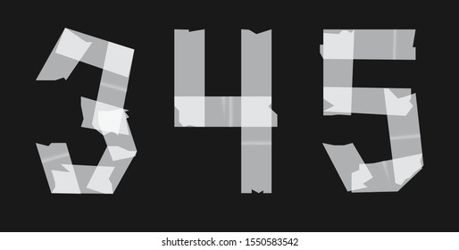 Duct tape font design. Concept texture typeface vector set. Typography stamp number.