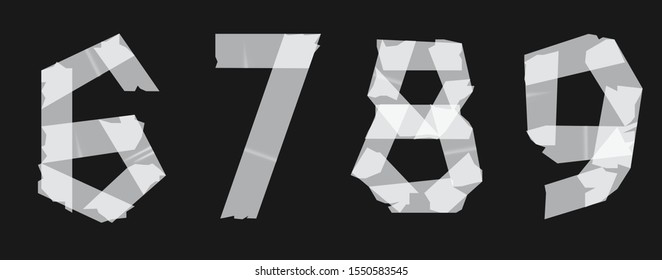 Duct tape font design. Concept texture typeface vector set. Typography stamp number.