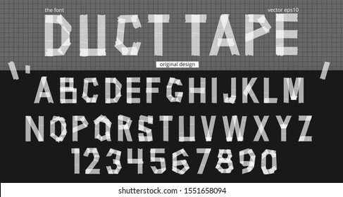 Duct Tape Font Design. Concept Texture Typeface Vector Set. Typography Stamp Letter. Paper Cut Style Alphabet.