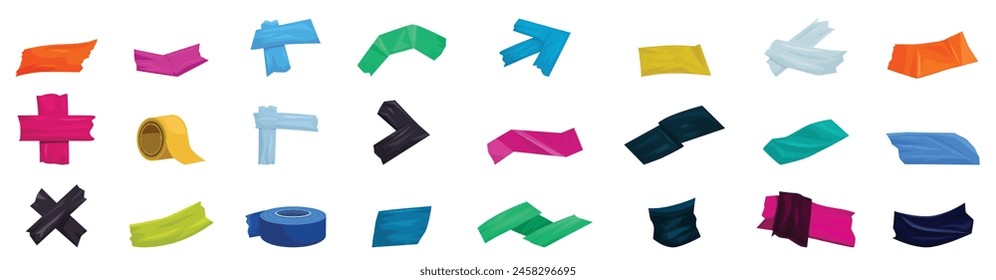 Duct tape icons set cartoon vector. Roll packing. Insulation arrow cross