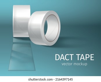Duct tape mockup composition with realistic images of white tape rolls with shadows and editable text vector illustration