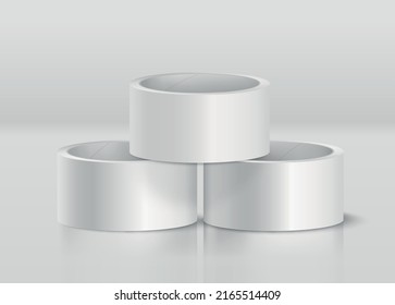 Duct tape mockup realistic composition with view of three white rolls of tape with shadows reflections vector illustration
