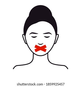 Duct tape mouth woman line icon. Clipart image isolated on white background.