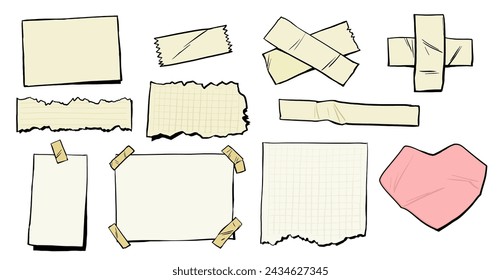 Duct tape sticker label torn paper hand drawn illustration