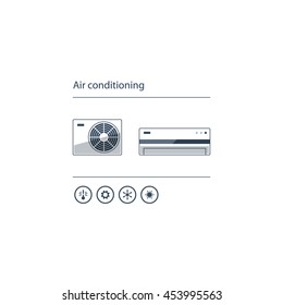 Ductless cooling and heating systems, home air conditioning service icons, climate control concept