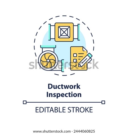 Ductwork inspection multi color concept icon. Examination of system conduits. Preventive maintenance. Round shape line illustration. Abstract idea. Graphic design. Easy to use in promotional material