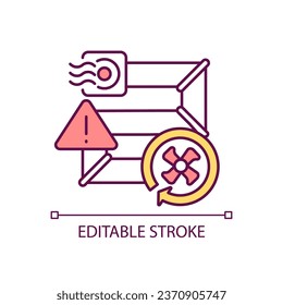 Ductwork problem RGB color icon. Energy losses in ducts. Air leak. Draught proofing. Insulation. Isolated vector illustration. Simple filled line drawing. Editable stroke. Arial font used