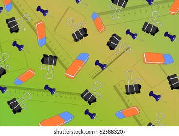 Dud art school theme isolated elements. Notebook, ruler, rubber, clip. Vector illustration