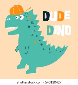 dude dino vector illustration.T-shirt graphics for kids vector illustration