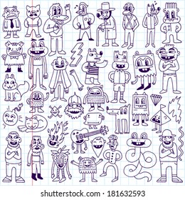 Dudes doodle set. School notebook. Vector illustration.