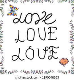 Dudling drawing. Vector illustration. Pictures on white, gray and neutral colors. Seamless. Drawing from the branches of leaves, flowers. Alphabet in the style of dudling, letters of the alphabet.