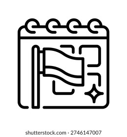 Due Date Flag Line Icon, Outline Symbol for Important Reminder, Priority Marker, Deadline Notice, Target Schedule, and Task Completion. Vector Sign Icon.