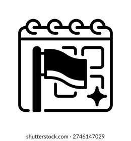 Due Date Flag Line Icon, Outline Symbol for Important Reminder, Priority Marker, Deadline Notice, Target Schedule, and Task Completion. Vector Sign Icon.