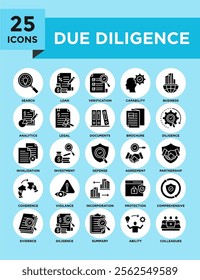 Due Diligence icon collection set. Containing design business, finance, concept, analysis, financial, investment	