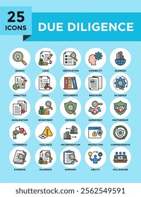 Due Diligence icon collection set. Containing design business, finance, concept, analysis, financial, investment	