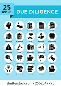 Due Diligence icon collection set. Containing design business, finance, concept, analysis, financial, investment	