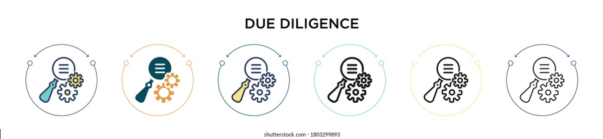 Due diligence icon in filled, thin line, outline and stroke style. Vector illustration of two colored and black due diligence vector icons designs can be used for mobile, ui, web