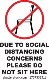 Due to social distancing concerns please do not sit here, Vector sigh illustration Restaurant or public seating safety measures 