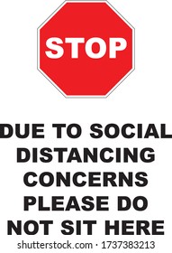 Due to social distancing concerns please do not sit here, Vector sigh illustration Restaurant or public seating safety measures 