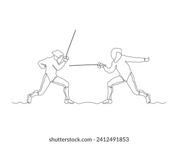 duel, Abstract two swordsmen, sword fencing, sports ,continuous one line art hand drawing sketch