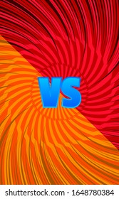 Duel and fight vertical template with blue VS letters orange and red twisted comic radial beams effects. Vector illustration