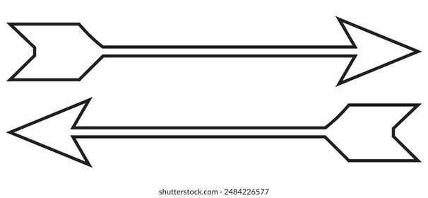 Duel side Long arrow icon, vector, silhouette. line arrow on white background. Vector set of trendy long arrows left and right in flat style. Arrow pointing.