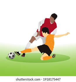 Duel striker and back by the futsal, football, or soccer player vector.
