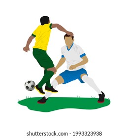 Duel striker and defender by the futsal, football, or soccer player vector.