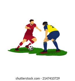 Duel Striker And Defender Playing Futsal, Football Or Soccer Vector.