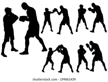 Duel of two boxers on a white background