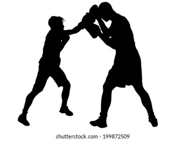 Duel of two boxers on a white background