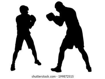 Duel of two boxers on a white background