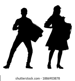 duet of accordion players silhouette vector graphics