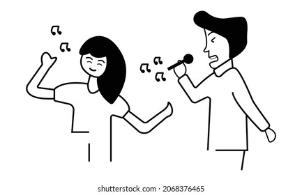 Duet music Line art style cartoon Illustration Incorporate with white background.
