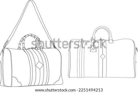 Duffel bags and weekend bags, Vector Illustration, Bag Outline Template, Fashion Flats Sketch, Vector Clip Art Template