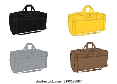 duffle bag with removable shoulder strap, sports gym bag, foldable weekend bag, spare bag, vector illustration sketch template isolated on white background