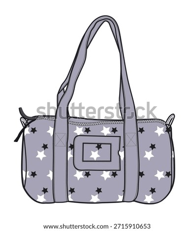 Duffle bag technical flat design vector mockup template.