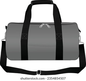 Duffle Bag, Vector Illustration, Bag Outline Template, Fashion Flats Sketch, Zipper Duffel Travel Sports Equipment Bag, Vector Clip Art Template.