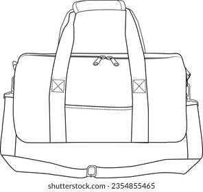 Duffle Bag, Vector Illustration, Bag Outline Template, Fashion Flats Sketch, Zipper Duffel Travel Sports Equipment Bag, Vector Clip Art Template.14