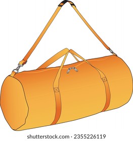 Duffle Bag with Zipper and Adjustable Shoulder Strap, Gym Bag for Equipment, Sports Gear, Scuba and Travel Bag, Duffle Bag, Vector Illustration.