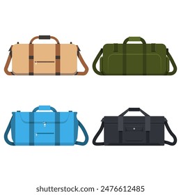 Duffle bags vector cartoon set isolated on a white background.