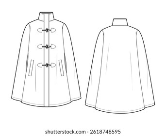 Duffle Mantel Vektor Design Mockup Template technische flache Skizze.